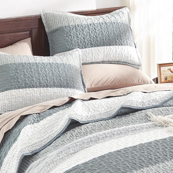 California King Quilt Set Grey, 3 Pieces Bedspreads | Ultra Soft Lightweight - Image 5