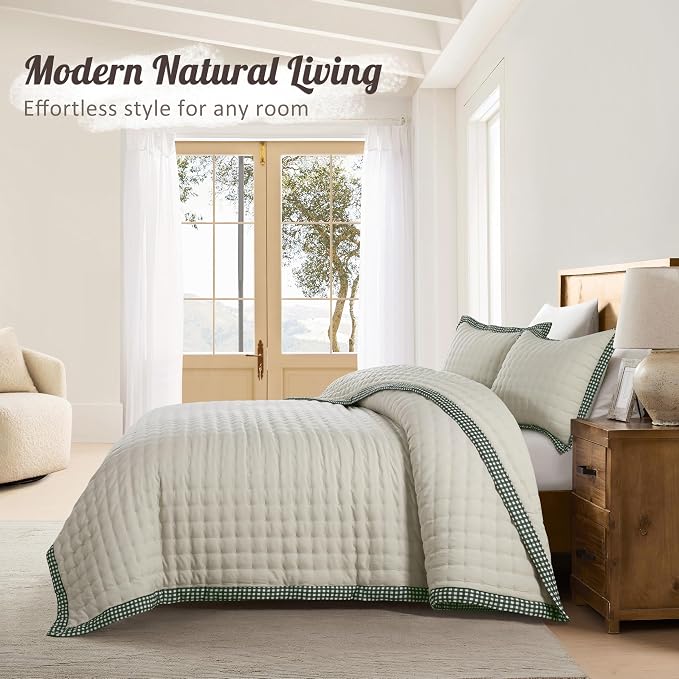 WDCOZY Wheat Cloud Quilt Set King Size, Lightweight Soft Cross Stitch Bedspread - Image 7