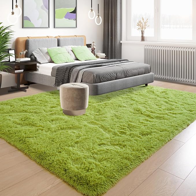 Fluffy Grass Green Rugs for Living Room Bedroom, 5x8 Soft Area Rug Moss Green - Image 2