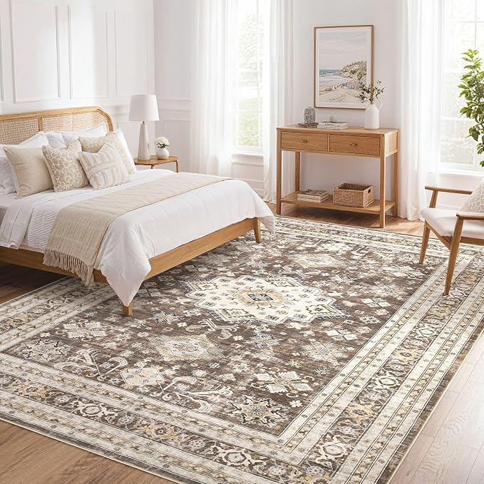 cotiled 10x12 Area Rug for Living Room, Traditional, Dark Brown | Soft - Image 9