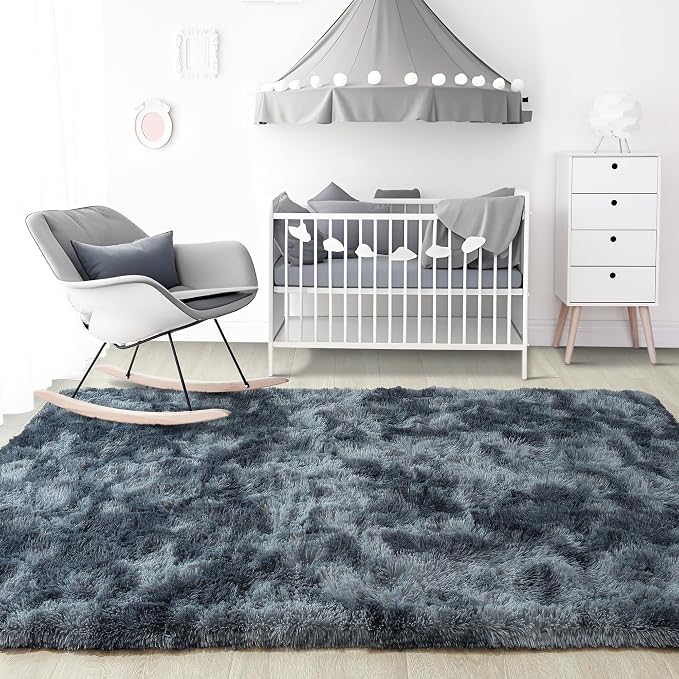 Noahas 8x10 Extra Large Tie-Dyed Blue and Grey Fluffy Area Rug Non-Slip - Image 7