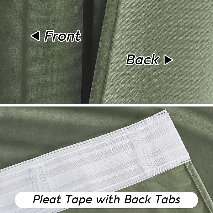 RYB HOME Sage Green Velvet Curtains 63 inches Length - Image 4