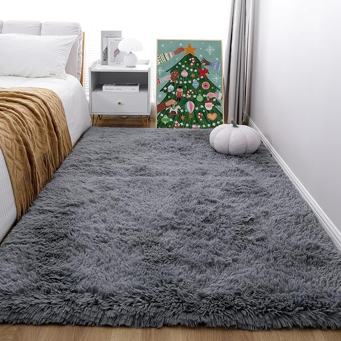 5x7 Grey Shag Rug for Bedroom, Soft Plush Fluffy Washable Carpet | Area Rug for - Image 8