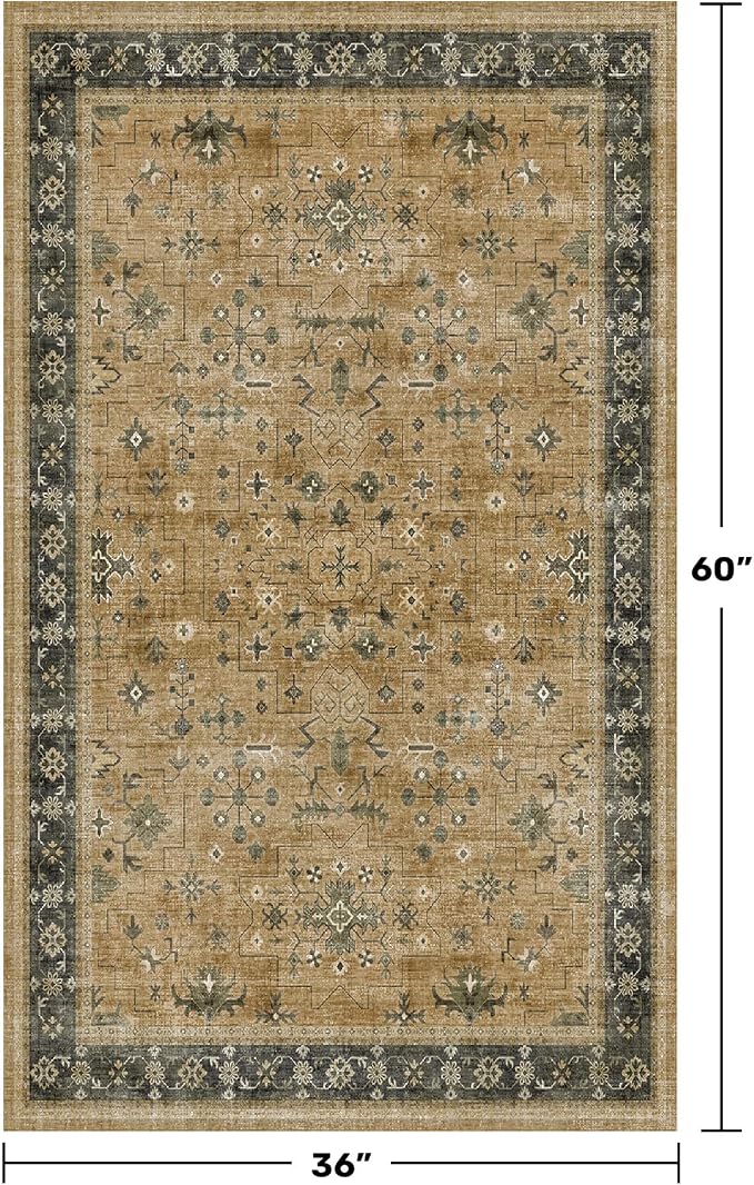 Boho Natural Earthy 3x5 Entryway Rug, Washable Mudroom Area Rug, Modern Vintage - Image 2