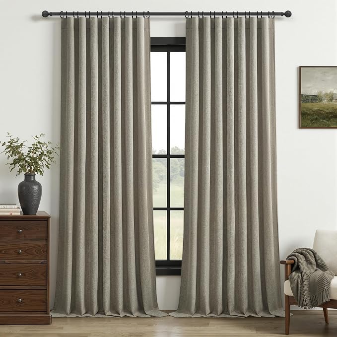 Grey Green Blackout Linen Curtains 108 Inches Long by QJMYDECO