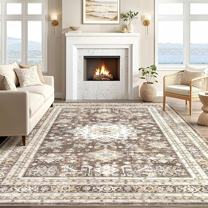 cotiled 12x15 Area Rug for Living Room, Traditional, Dark Brown | Soft - Image 5