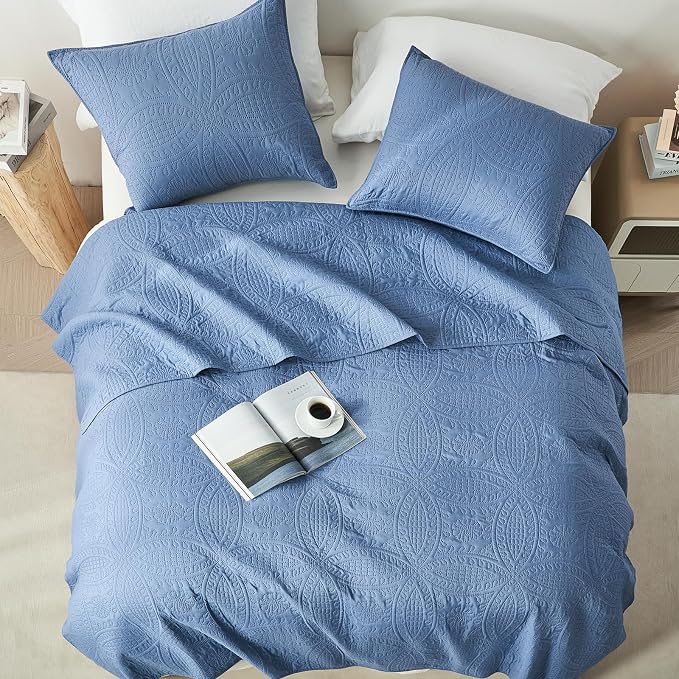 Akkialla King Quilt Bedding Set, Bluish Grey Ultrasonic Quilt Set, Lightweight - Image 3
