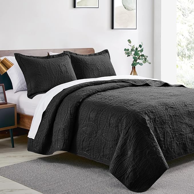 Love's cabin King Size Quilt Set Black Bedspreads - Image 2