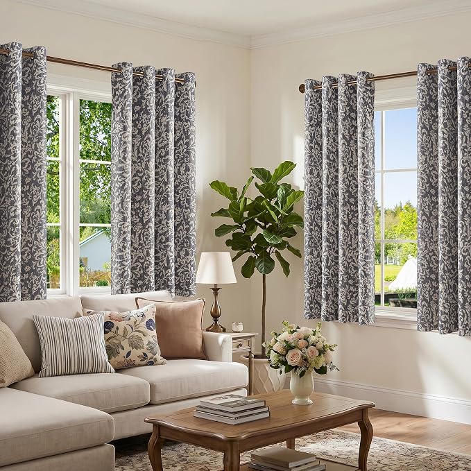 jinchan Blue Floral Blackout Curtians 72 Inch Vintage Grommet 2 Panels | Room - Image 8