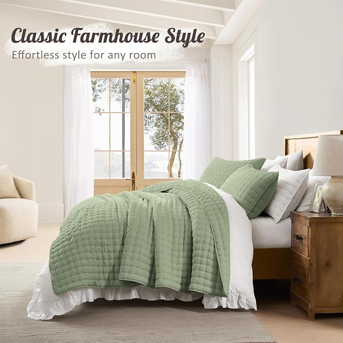 WDCOZY Sage Green Cloud Quilt Set Queen Size, Lightweight Soft Cross Stitch - Image 6