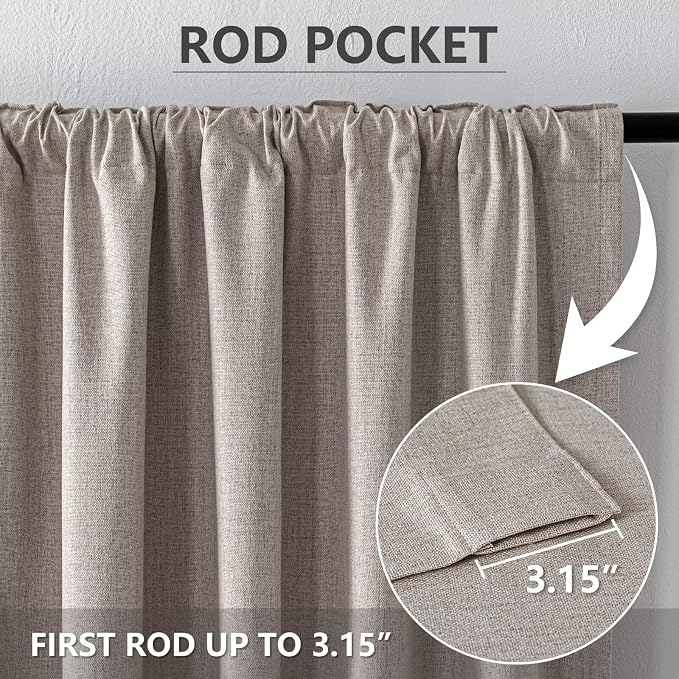 100% Blackout Curtains 90 inch Length 1 Panel Faux Linen Long Drapes - Image 3
