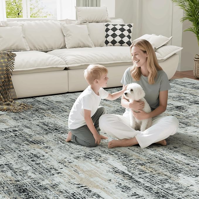 6x9 Washable Area Rug for Living Room Bedroom: Non-Slip Modern Black Gray | - Image 7