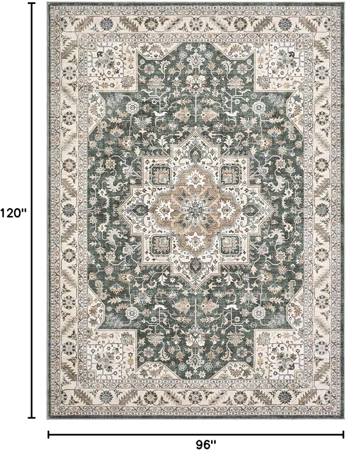 cotiled 8x10 Area Rug for Living Room, Traditional, Vintage Green | Soft - Image 2