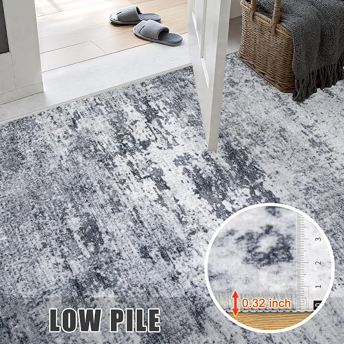 2x5 Washable Runner Rug：Modern Abstract Kitchen Soft Carpet Grey | - Image 7