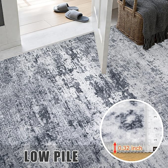 Area Rug Living Room: 6x6 Modern Washable Indoor Soft Carpet Grey | - Image 7