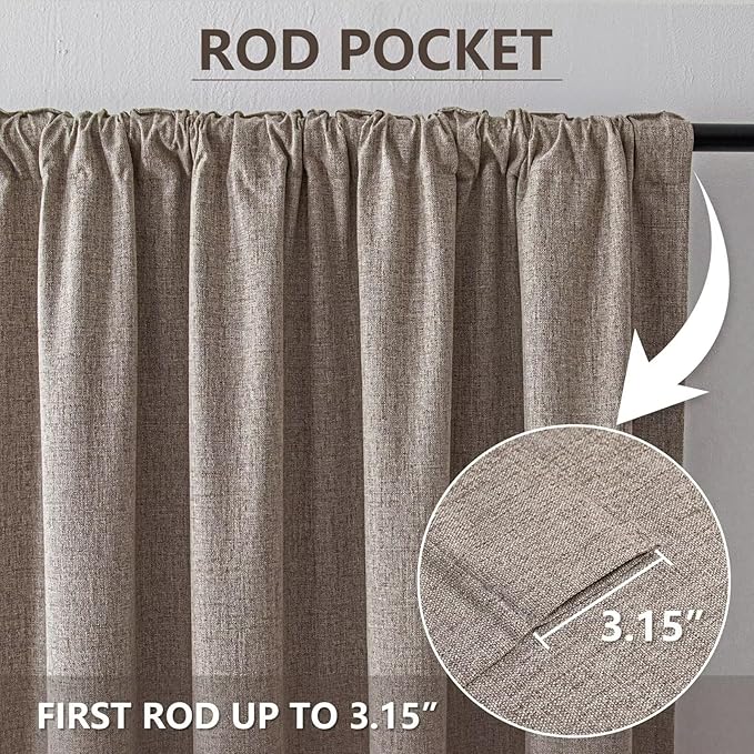 100% Blackout Curtains 72 inch Length 2 Panels Faux Linen Long Drapes - Image 3