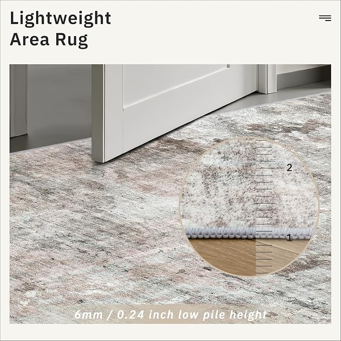 Soalmost Abstract 3x5 Rugs, Small Kitchen Entryway Area Rug Pink/Grey | Vintage - Image 7