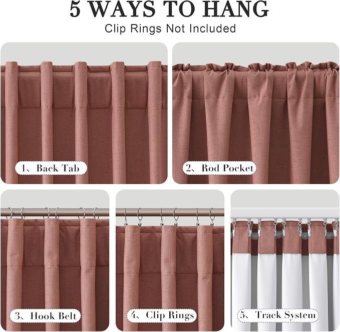 Joywell 100% Blackout Linen Curtains 102 Inches - Image 2