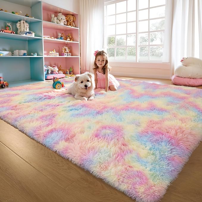 5x8 Rainbow Unicorn Fluffy Shag Rug - Image 7