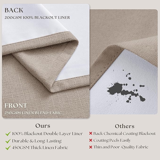 60 Inch Extra Wide 100% Blackout 102 Inch Curtains 1 Panel, Burlywood Birch | - Image 4