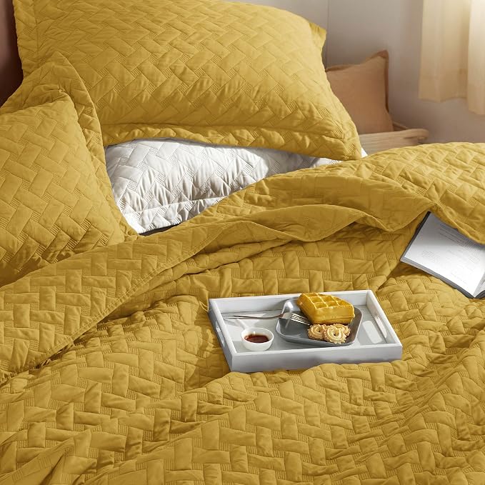 Bedsure Quilts Queen Size, Lightweight Comforter, Mustard Yellow Bedspread | - Image 2