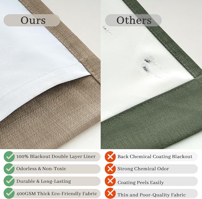 Natural Linen 70 Inch Extra Wide Blackout Large Curtains 108 Inches Long - Image 5