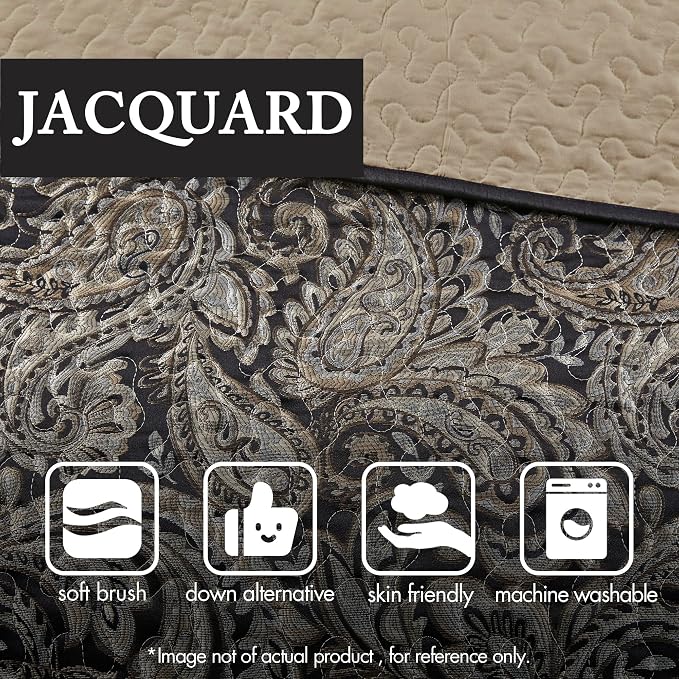 Madison Park Reversible Jacquard Quilted Queen Bedspread Set Black, All-Season - Image 5