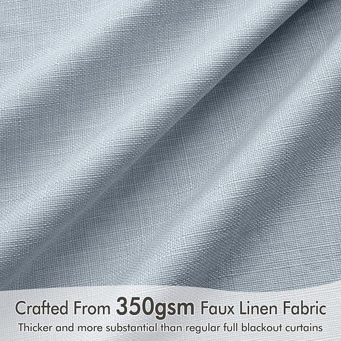 MIULEE 100% Blackout Back Tab Pleat Linen Curtains 50" Wx63 L, Chambray Blue | - Image 4