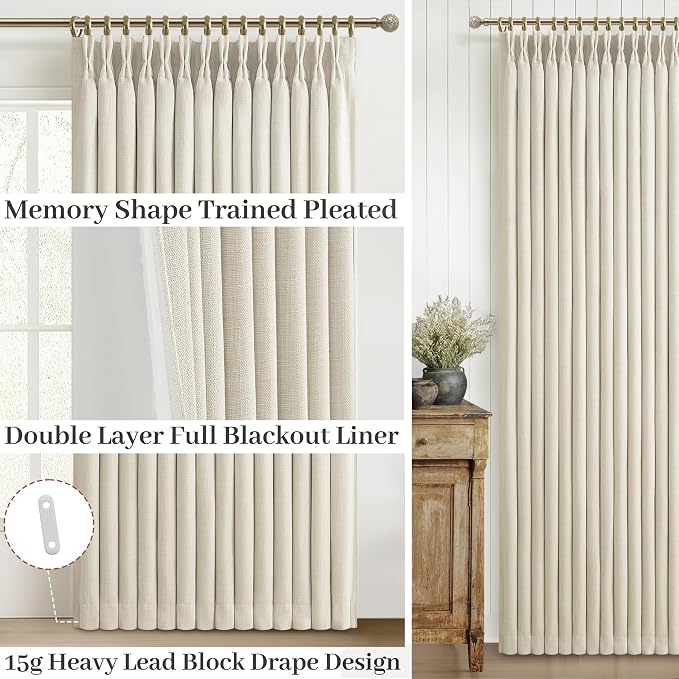 Pinch Pleated Cream Blackout Curtains 84 Inches Long - Image 4