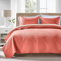 FLYMME Twin Quilt Set, Lightweight Coral Bedspreads, Basket Weave Pattern by FLYMME