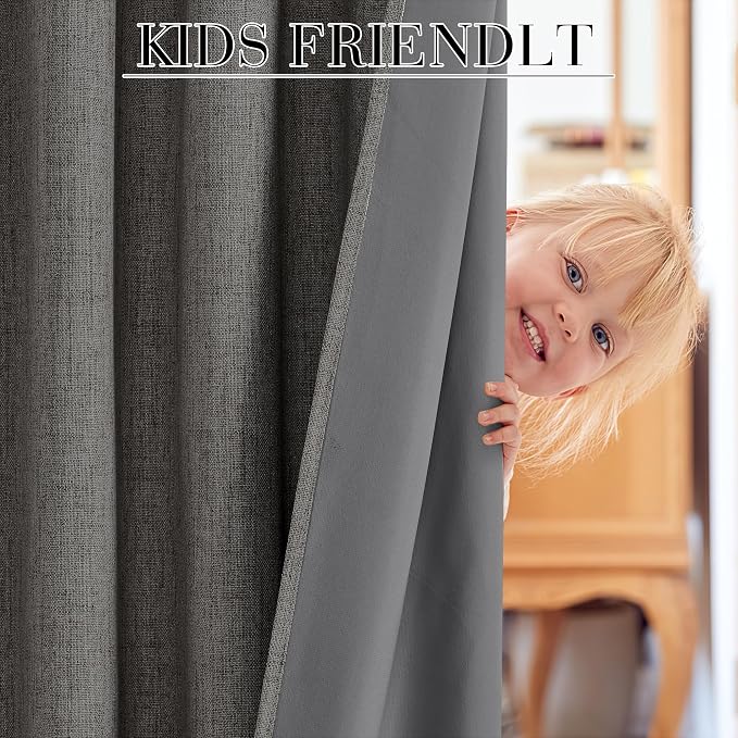RYB HOME Grey 100% Blackout Short Curtains 45 Inch Long - Image 5