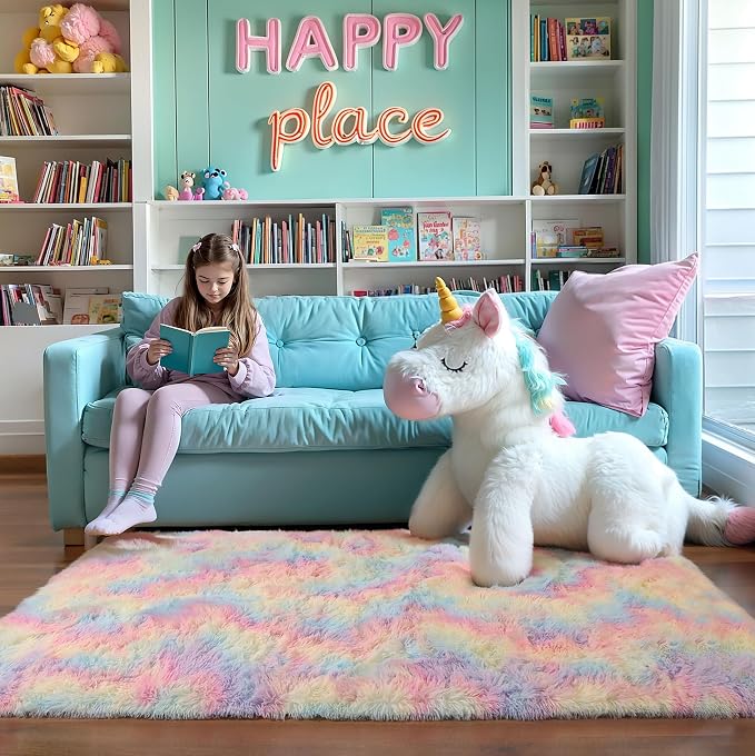 5x8 Rainbow Unicorn Fluffy Shag Rug - Image 8