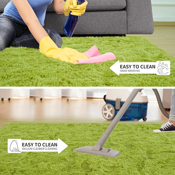 Fluffy Grass Green Rugs for Living Room Bedroom, 9x12 Soft Area Rug Moss Green - Image 7