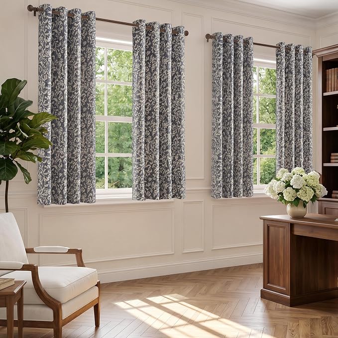 jinchan Blue Floral Blackout Curtians 72 Inch Vintage Grommet 2 Panels | Room - Image 7