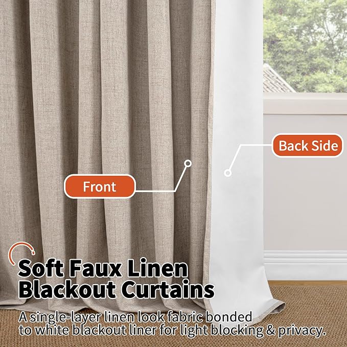 Beige Linen Blackout Curtains for Bedroom - Image 8