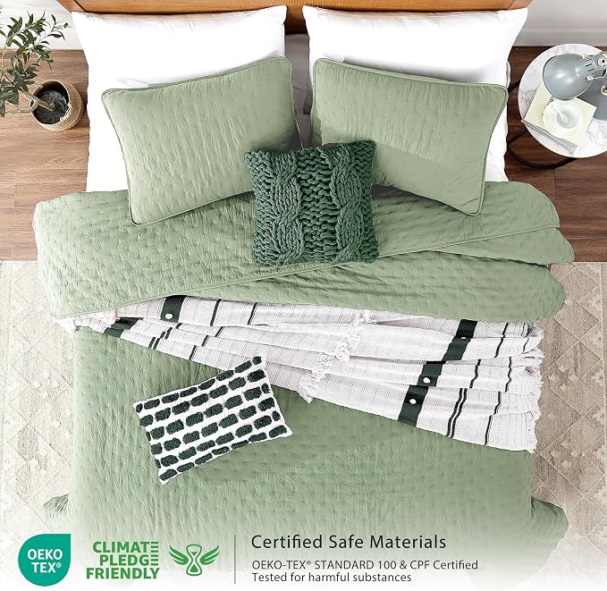 ROARINGWILD Sage Green Oversized King Size Quilt Bedding Set, California Cal - Image 2