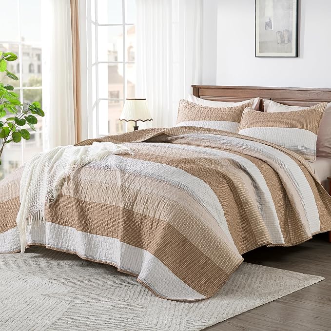 California King Quilt Set Taupe, 3 Pieces Bedspreads | Ultra Soft Lightweight - Image 6