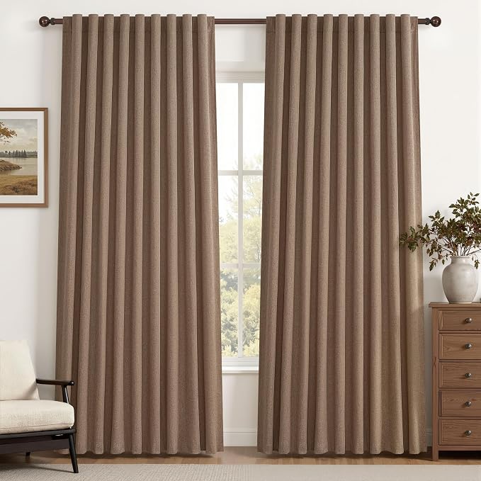 Rust Brown Blackout Curtains 60 Inches Extra Wide Linen 96 Inch Length by QJMYDECO