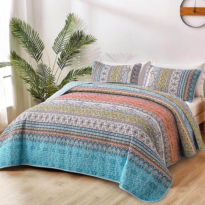 WONGS BEDDING Boho Queen Quilt Set, Lightweight Bed Decor Bedspread - Image 2