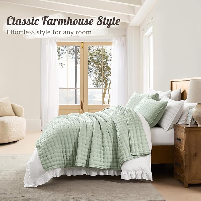 WDCOZY Sage Green California Oversized Cal King Size Quilt Bedding Sets - Image 6