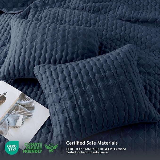 WDCOZY Navy Blue Quilt Queen Size Bedding Sets - Image 6