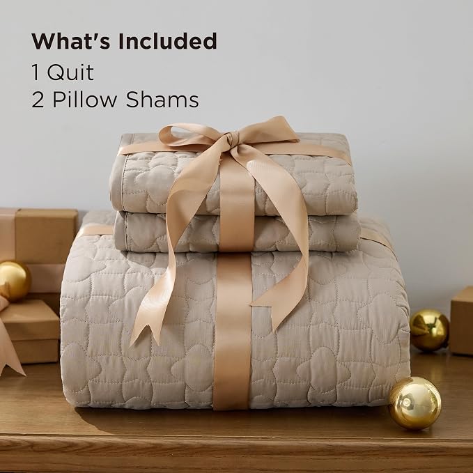 Bedsure Quilts Queen Size, Lucky Star Quilting Comforter Set Taupe | Bedspread - Image 6