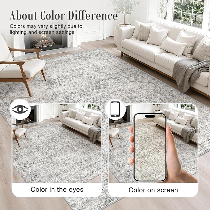 Round Area Rug Living Room: 4 ft Modern Washable Indoor Carpet | - Image 4