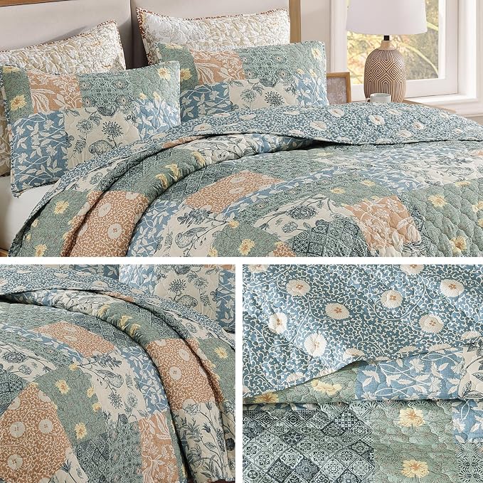 Twin Quilt Set-2 Pieces Soft Twin Bedspread Floral Patchwork Quilt | - Image 8