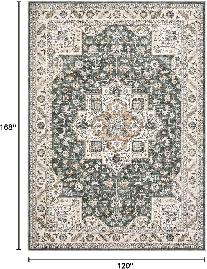 cotiled 10x14 Area Rug for Living Room, Traditional, Vintage Green - Image 2