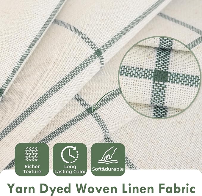 DriftAway 100% Blackout Plaid Linen Curtains W52xL63 Loden Green | 100% Blackout - Image 4
