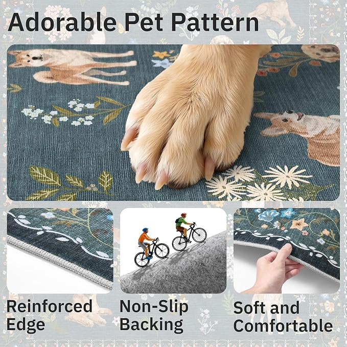 Soalmost Dog 9x12 Area Rugs for Living Room, Washable Soft Rug Navy Blue | - Image 7