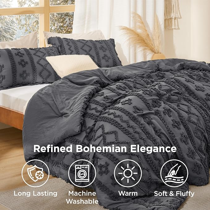 Bedsure Tufted Boho Comforter Set King Size - Image 4