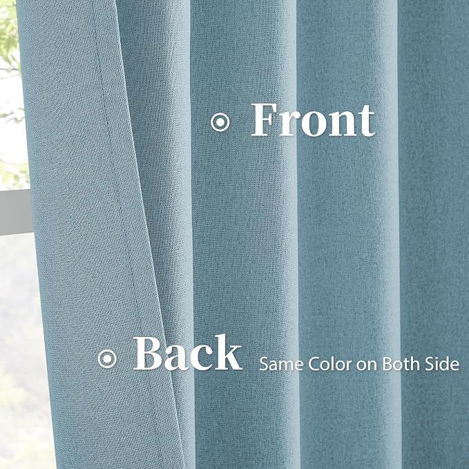 Full Blackout Shade Curtain Panels Dusty Stone Blue 63 Inch Long Noise Reducing - Image 4