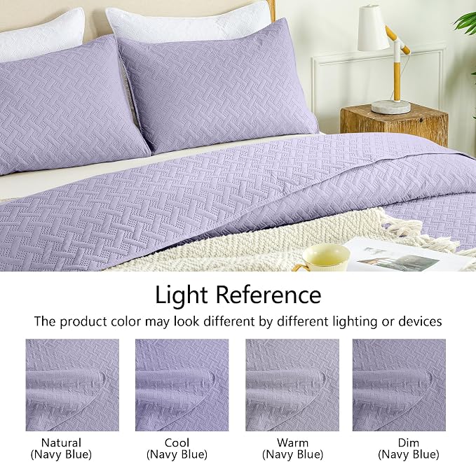 FLYMME Twin Quilt Set, Lightweight Lavender Bedspreads, Basket Weave Pattern - Image 4